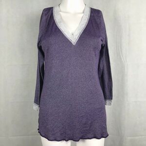 Michael Stars Maternity Shirt Womens Sz S Purple Cotton Blend Long Sleeve V-Neck